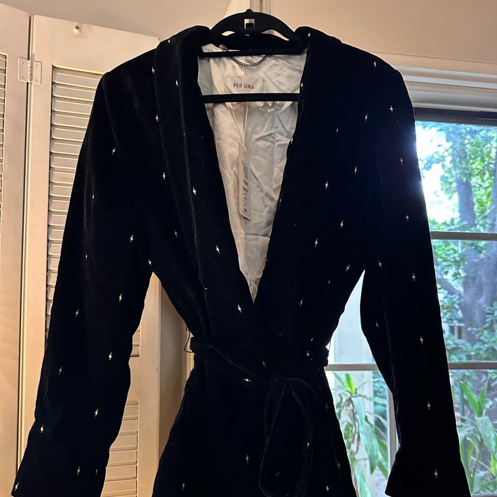 Per Una Jackets & Coats | Black Velvet Belted Blazer With Gold Accents